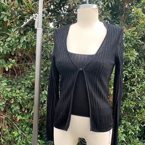 Laundry by Shelli Segal Beaded Cardigan and Tank Set - Picture 2 of 16